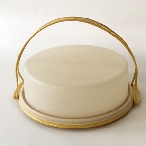 Vtg Tupperare Cake Pie Holder Taker Keeper Carrier 719 720 624 Harvest Gold